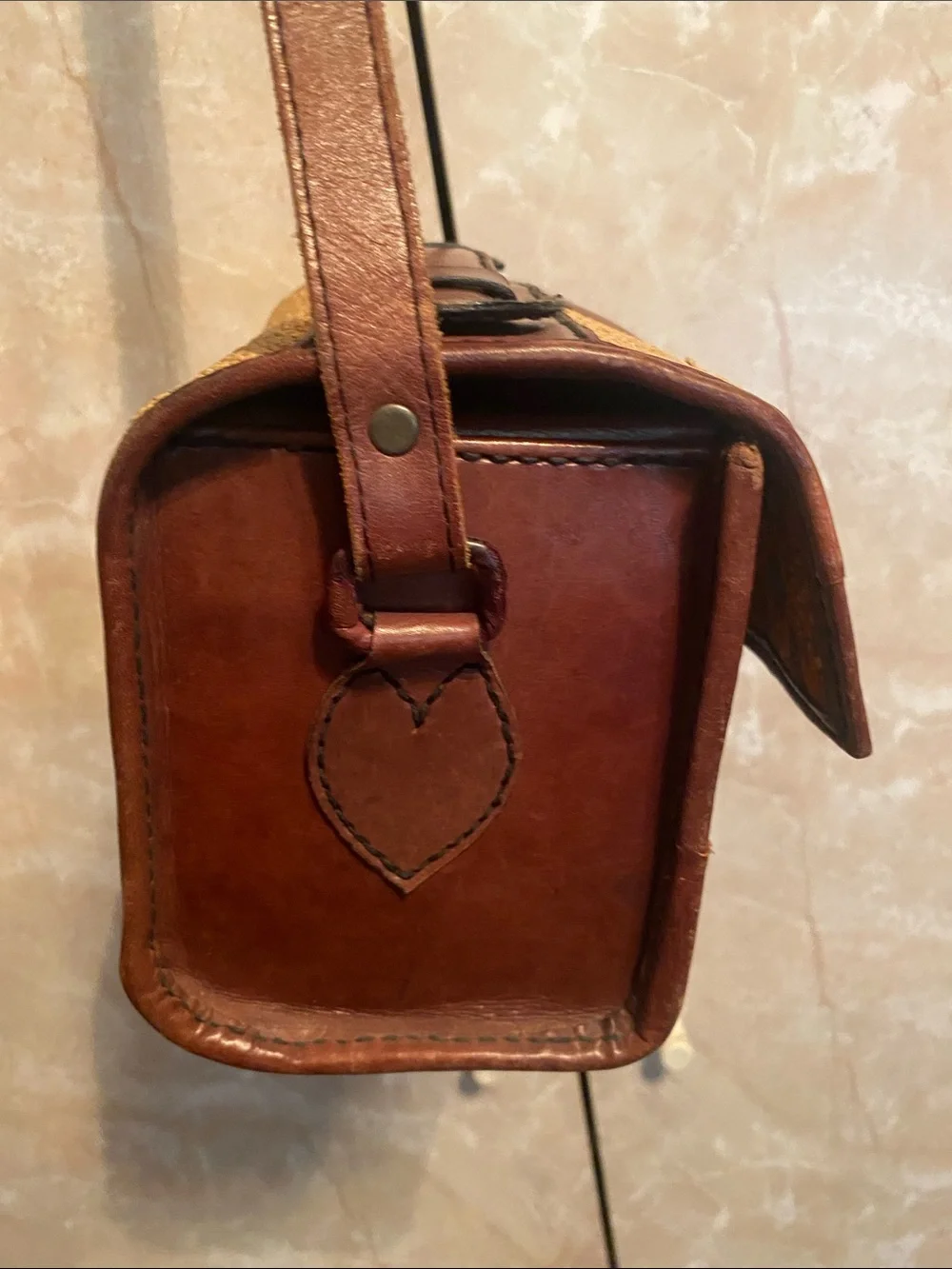 Woven Straw Crossbody Camera Bag with Brown Leather Trim